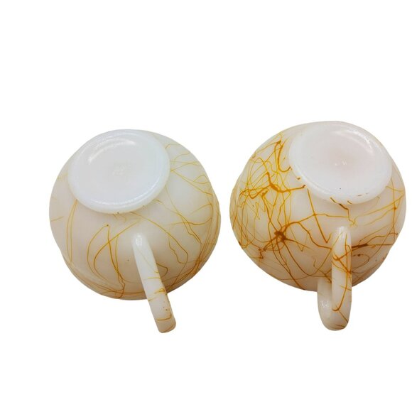 Vintage Hazel Atlas Marbled Milk Glass Teacups Set Of Two - Picture 10 of 10